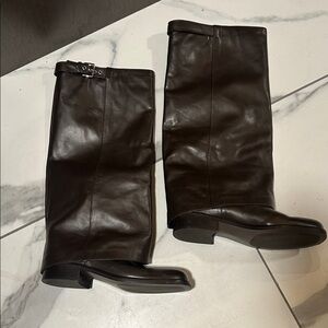 Mango Chocolate Leather Knee Boots